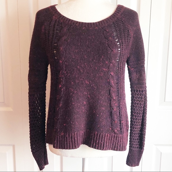 American Eagle Burgundy Open Stitch Wool Blend Sweater Small - Picture 1 of 15